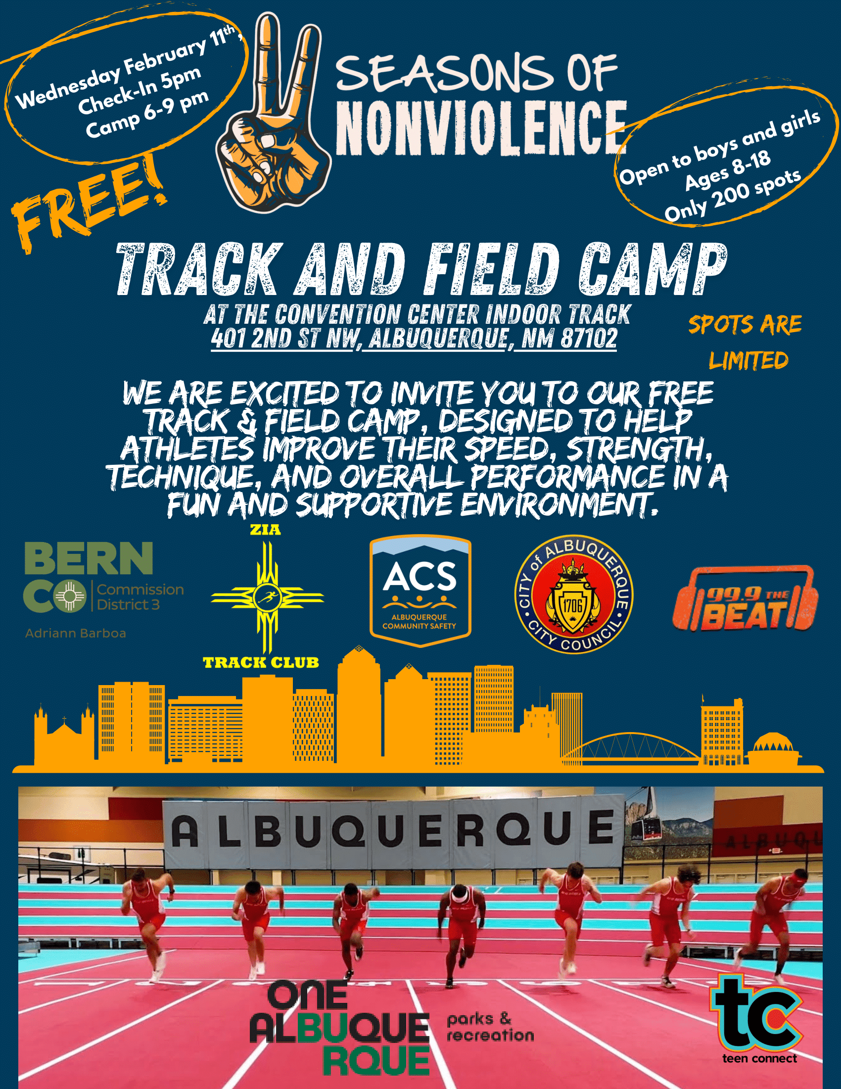 Track and Field Camp Flyer - February 11th at Convention Center Indoor Track